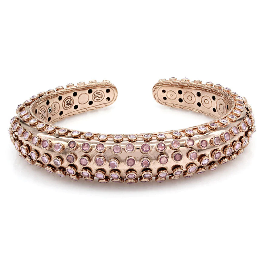John Hardy 18K Rose Gold Pink Sapphire Dome Cuff Bracelet - Image 4