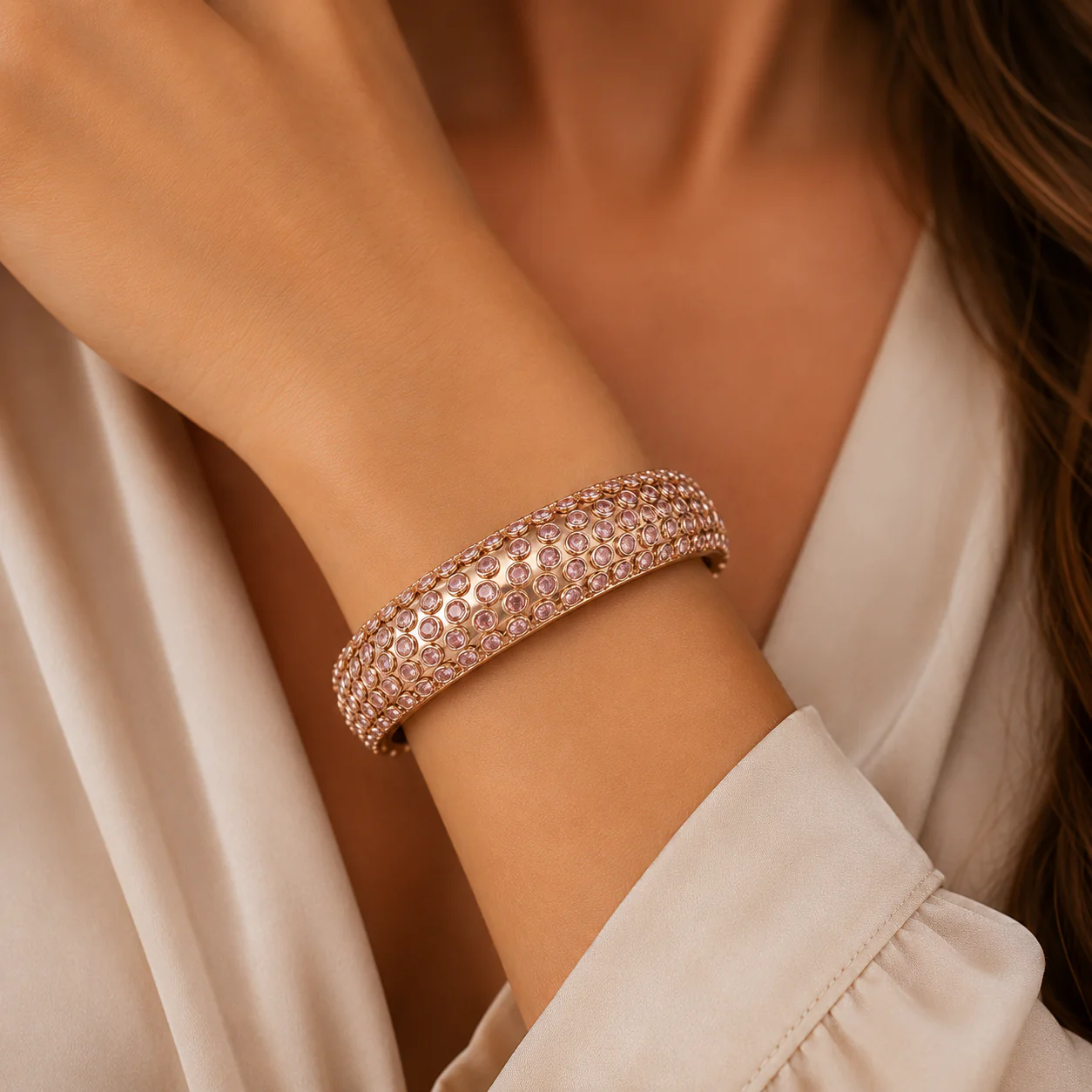 John Hardy 18K Rose Gold Pink Sapphire Dome Cuff Bracelet - Image 5