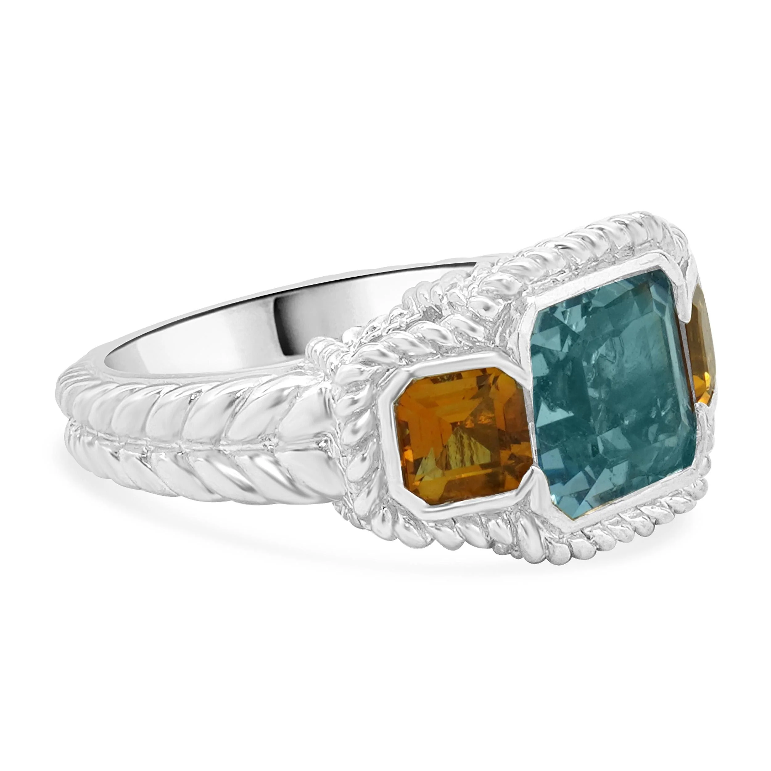Judith Ripka 925 Sterling Silver Blue Topaz and Citrine Ring - Image 3