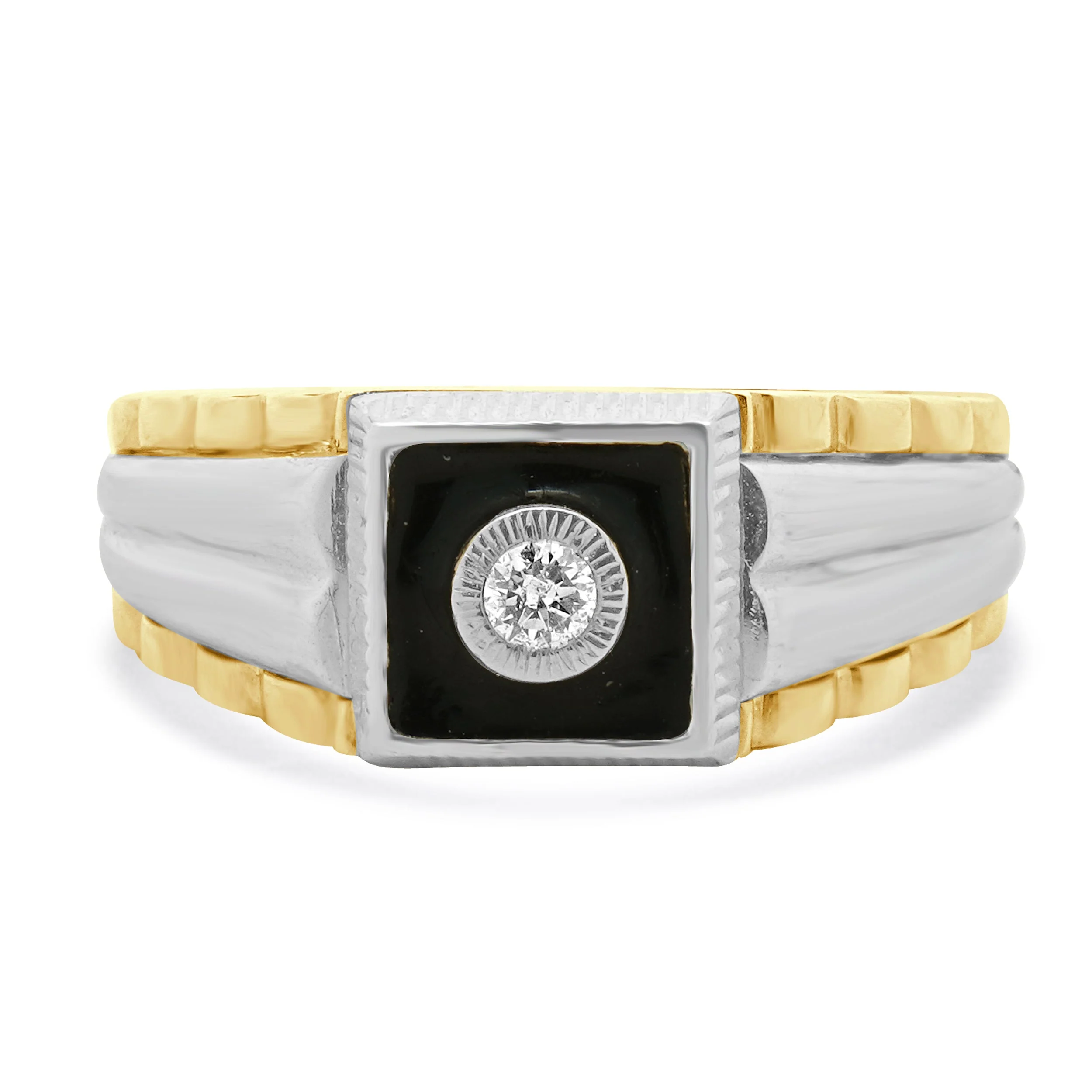 Kallati 14 Karat Two Tone Diamond and Black Enamel Ring