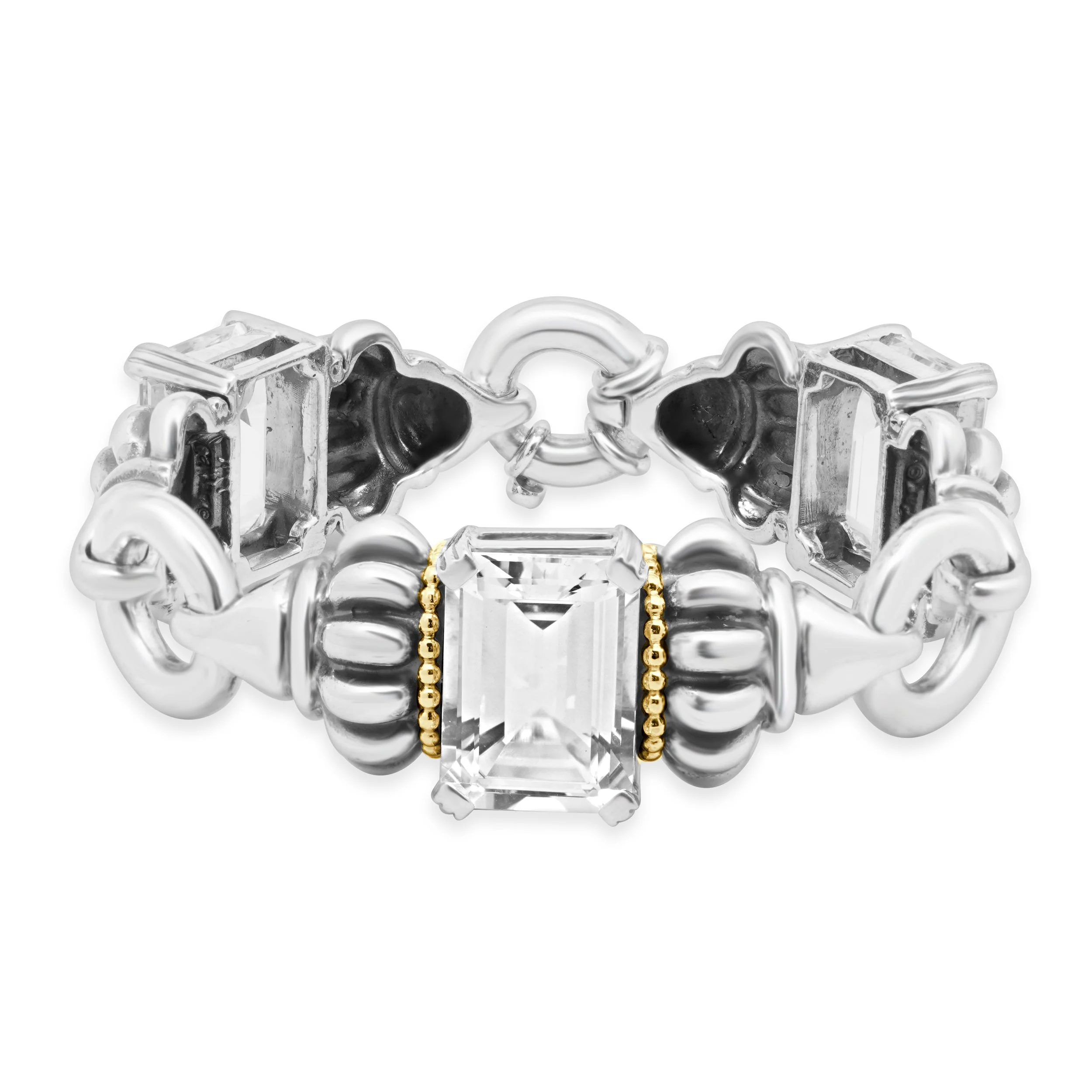 Lagos Sterling Silver & 18 Karat Yellow Gold Caviar G Lacier White Topaz Bracelet