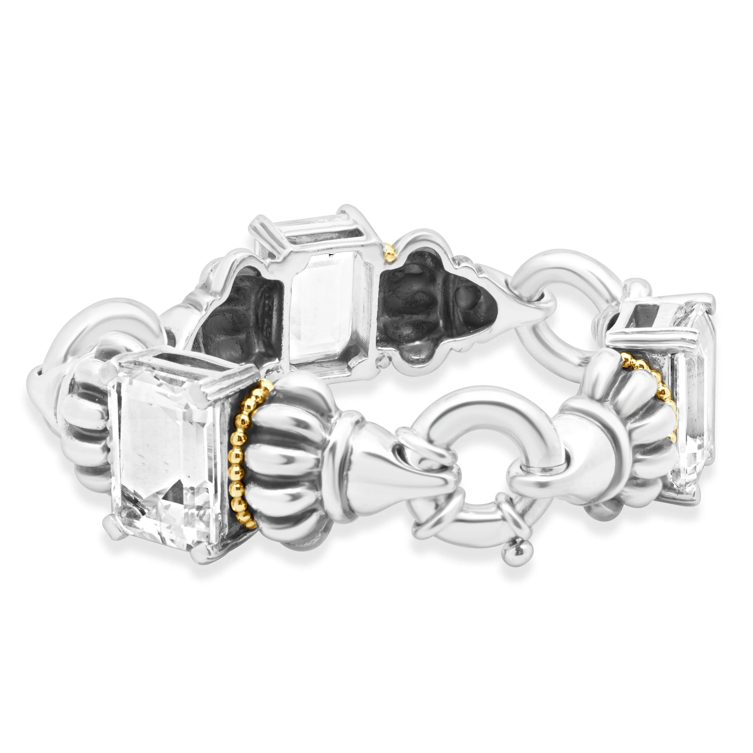 Lagos Sterling Silver & 18 Karat Yellow Gold Caviar G Lacier White Topaz Bracelet - Image 3