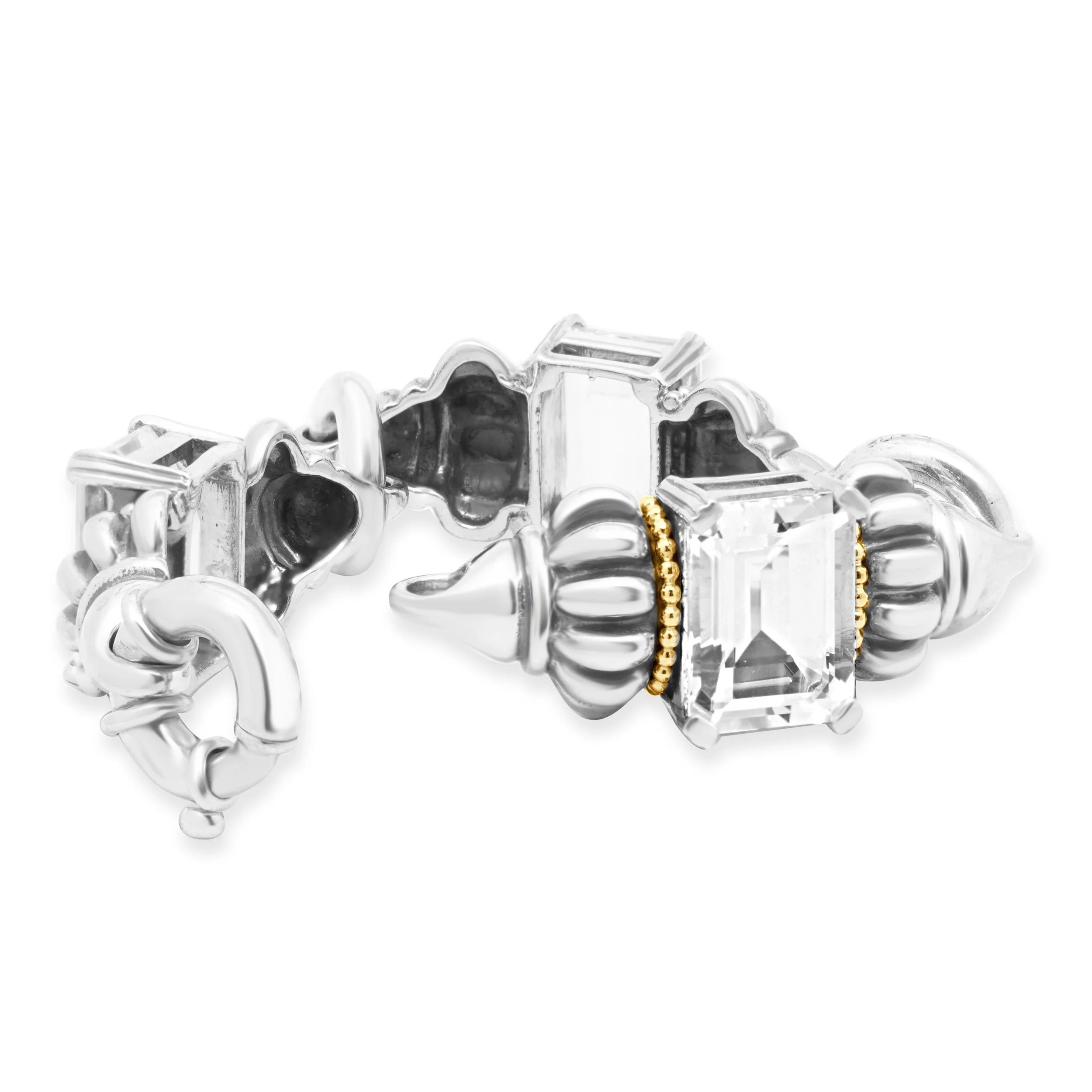 Lagos Sterling Silver & 18 Karat Yellow Gold Caviar G Lacier White Topaz Bracelet - Image 4
