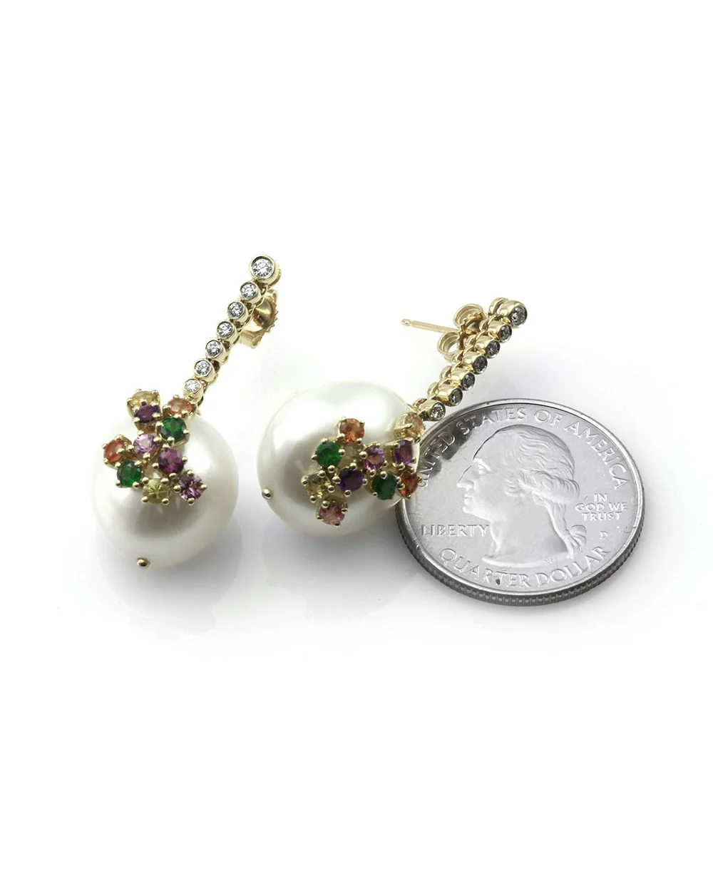 Laura Medine Rococo South Sea Pearl, Sapphire and Diamond Earrings in Gold - Image 3