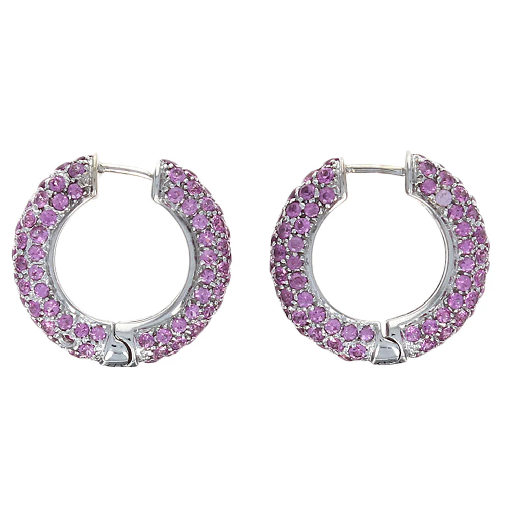 Le Vian Pink Tourmaline Huggie Earrings in White Gold - Image 2