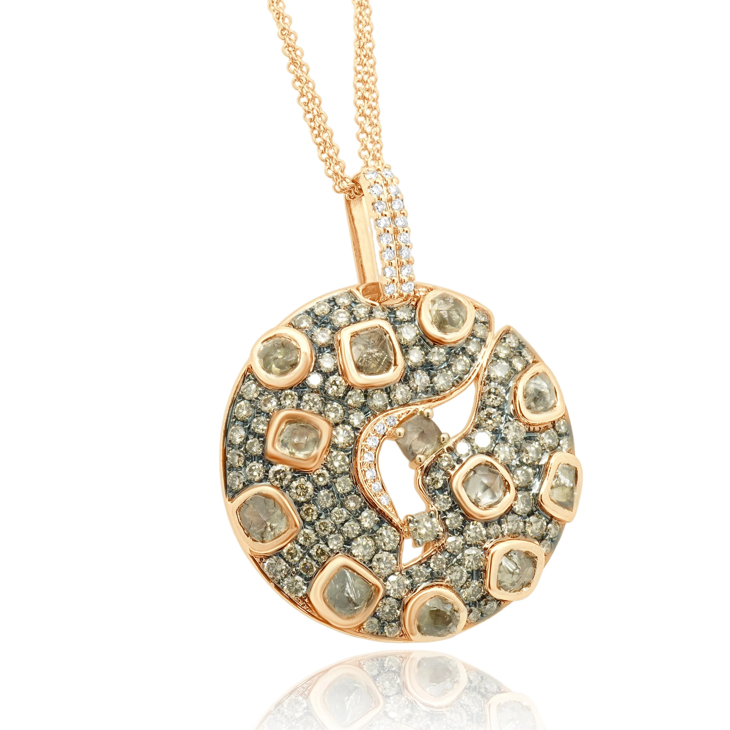 LeVian 14 Karat Rose Gold Chocolate and Vanilla Diamond Round Pendant Necklace 18.0" - Image 3
