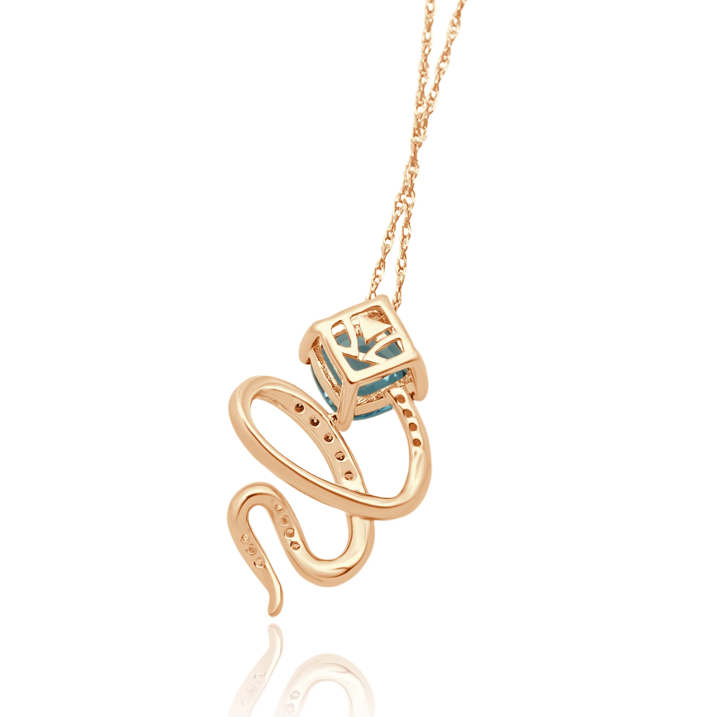 Levian 14 Karat Rose Gold Snake-Like Blue Topaz & Diamond Pendant Necklace - Image 3