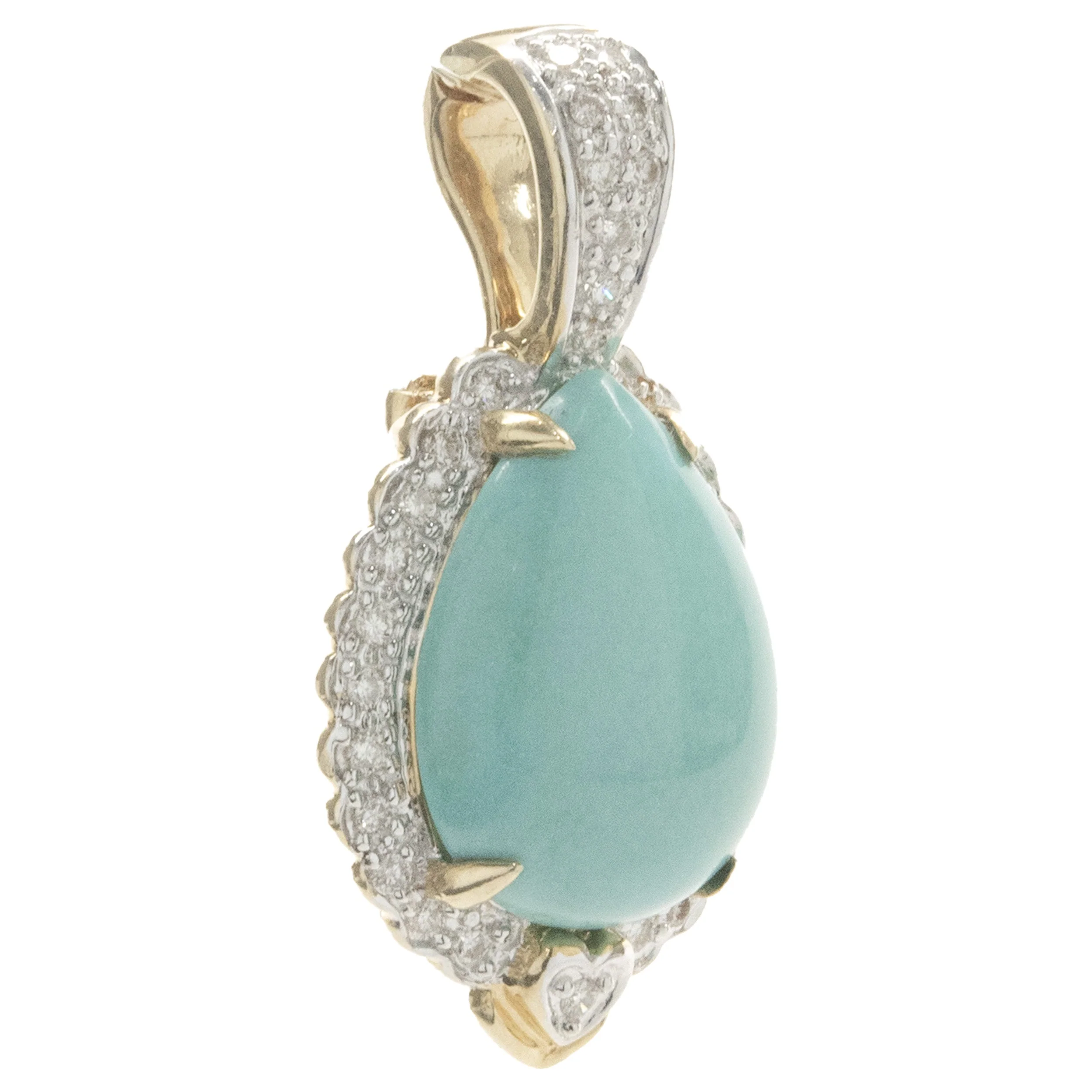 LeVian 14 Karat Yellow Gold Turquoise and Diamond Pear Pendant - Image 2