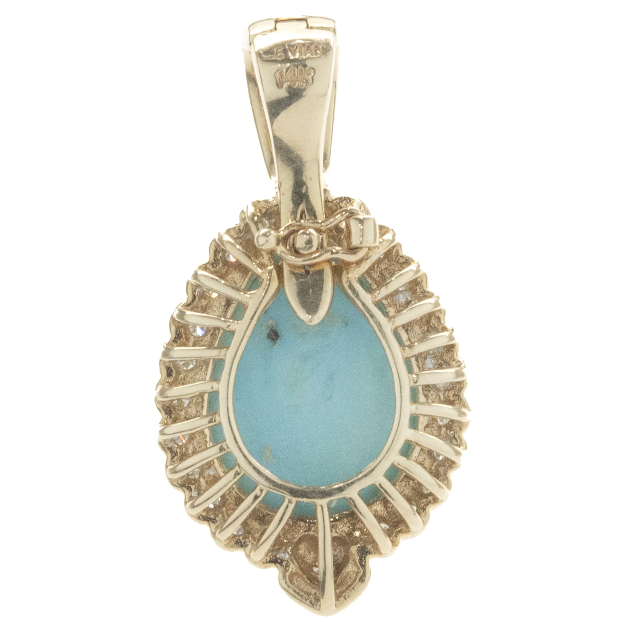 LeVian 14 Karat Yellow Gold Turquoise and Diamond Pear Pendant - Image 3