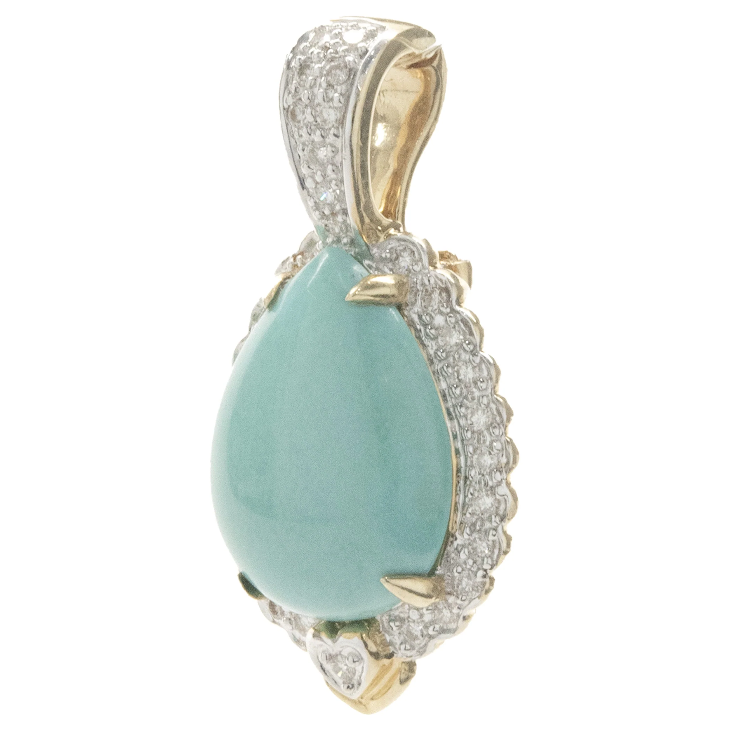 LeVian 14 Karat Yellow Gold Turquoise and Diamond Pear Pendant - Image 4