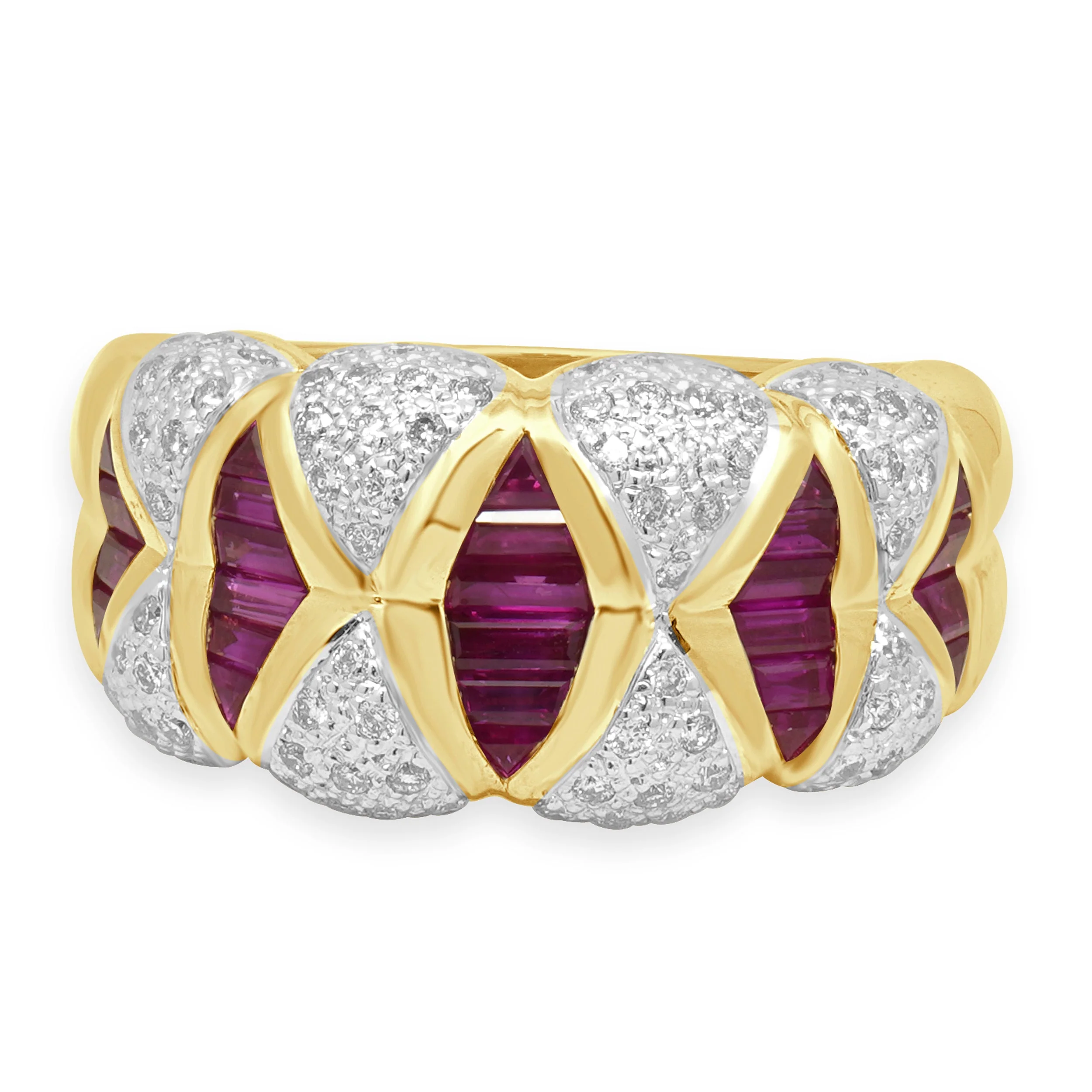 LeVian 14K Yellow Gold Baguette Cut Ruby and Pave Diamond Ring