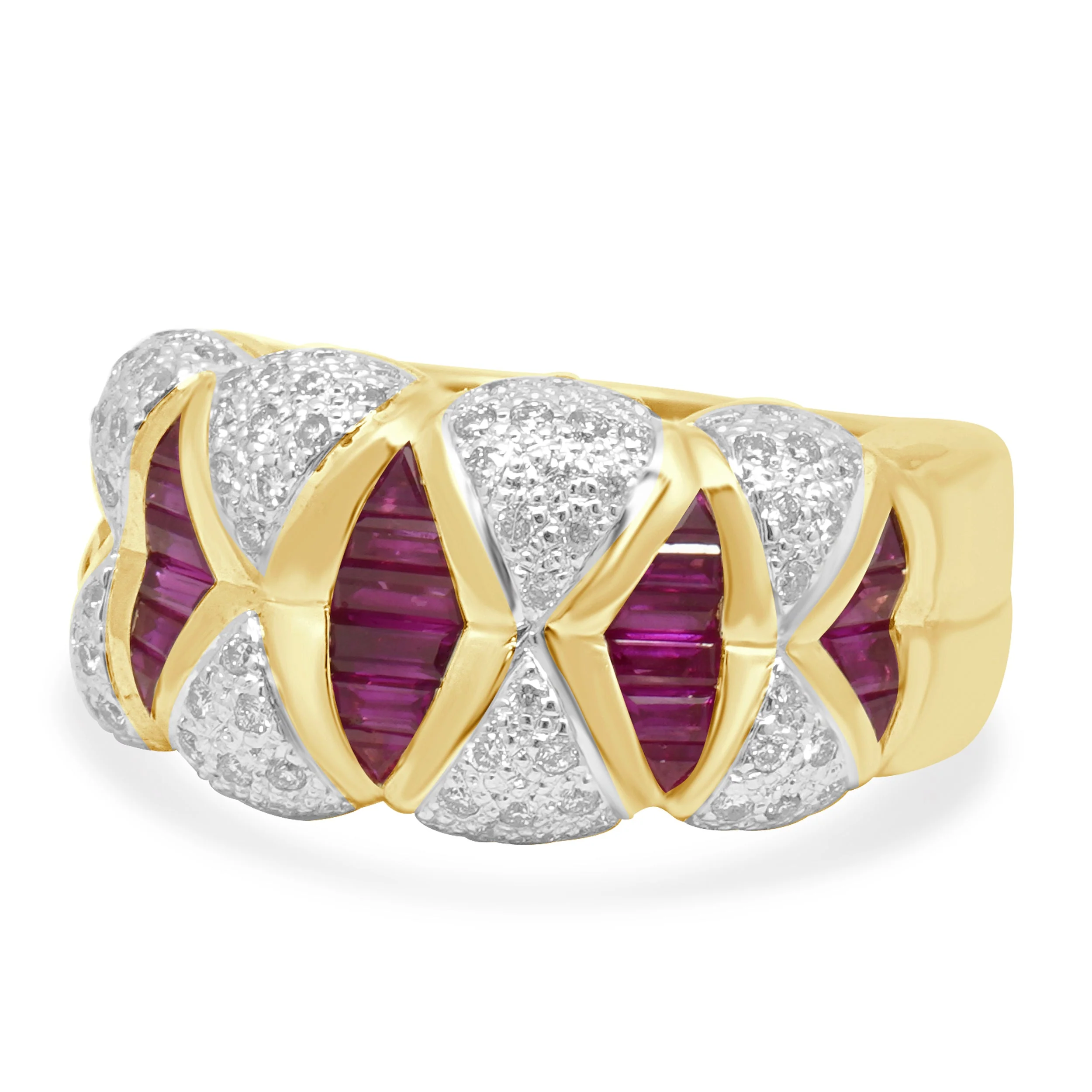 LeVian 14K Yellow Gold Baguette Cut Ruby and Pave Diamond Ring - Image 2