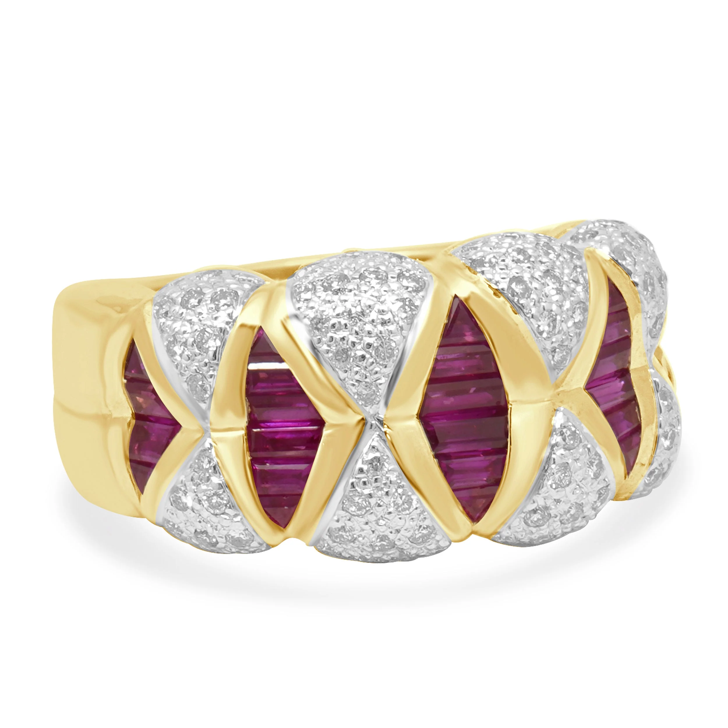 LeVian 14K Yellow Gold Baguette Cut Ruby and Pave Diamond Ring - Image 3