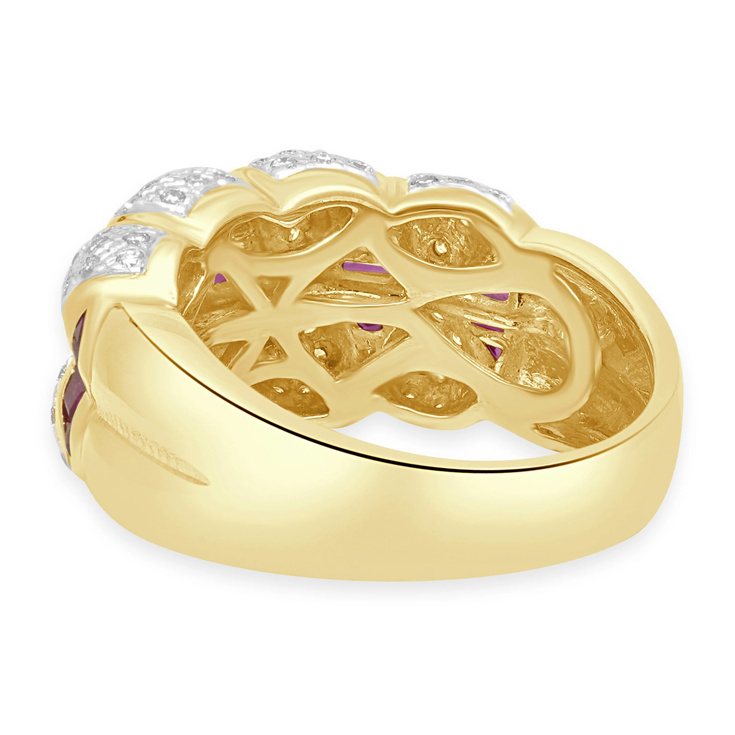LeVian 14K Yellow Gold Baguette Cut Ruby and Pave Diamond Ring - Image 4