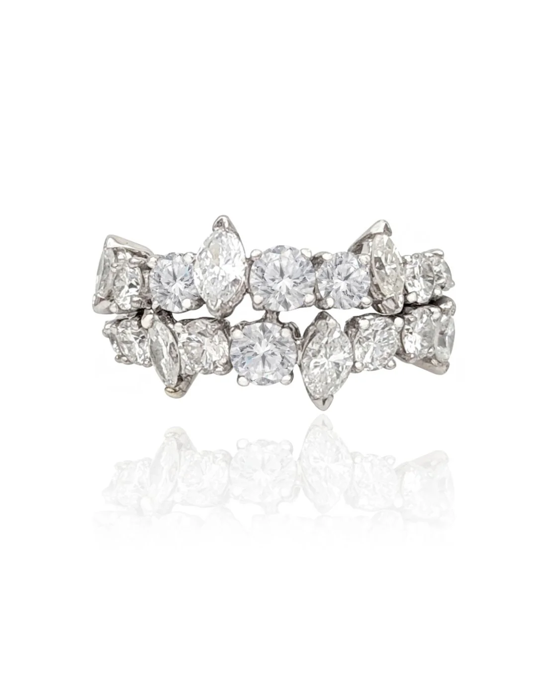 Marquise and Round Diamond 2 Row Ring