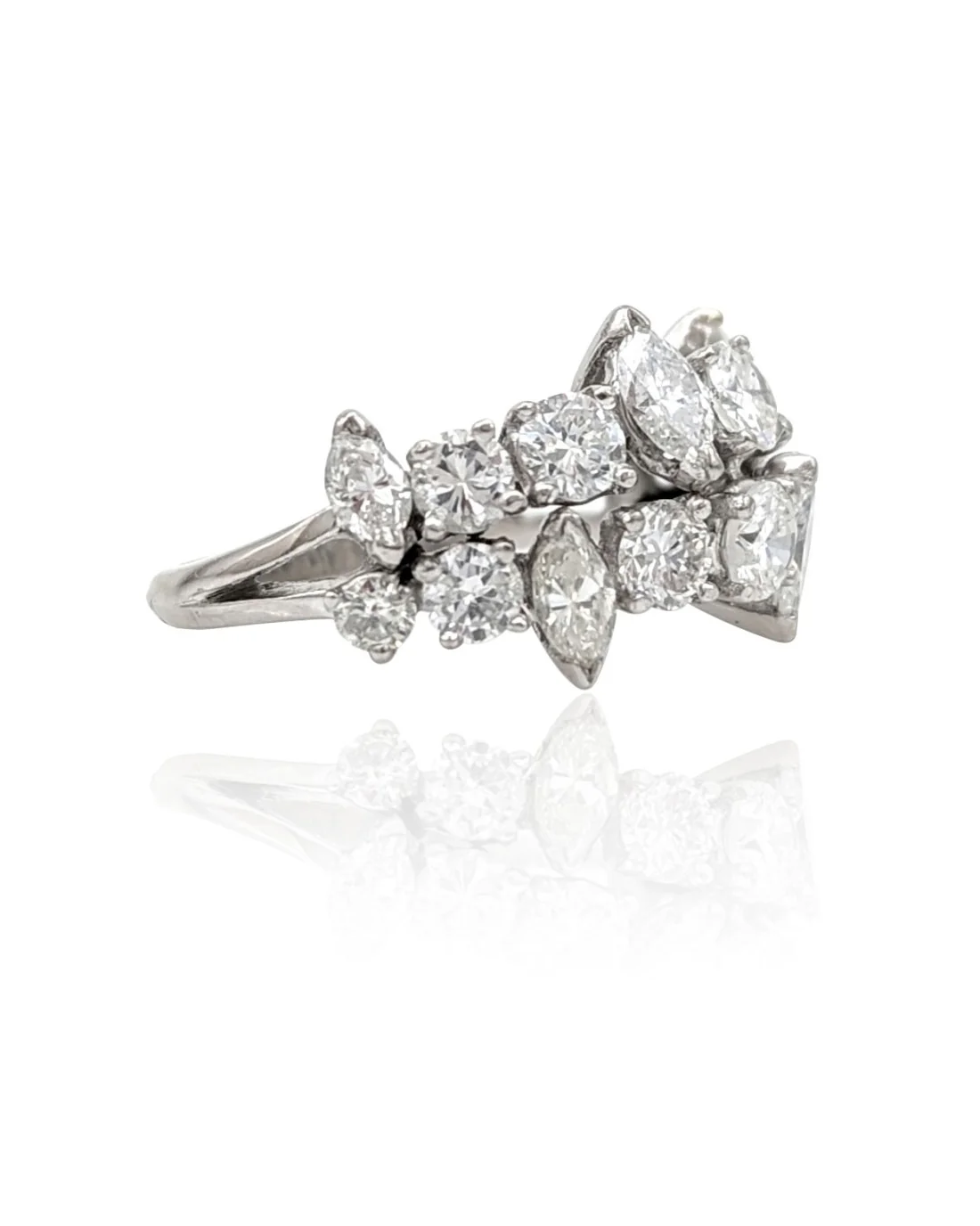 Marquise and Round Diamond 2 Row Ring - Image 2