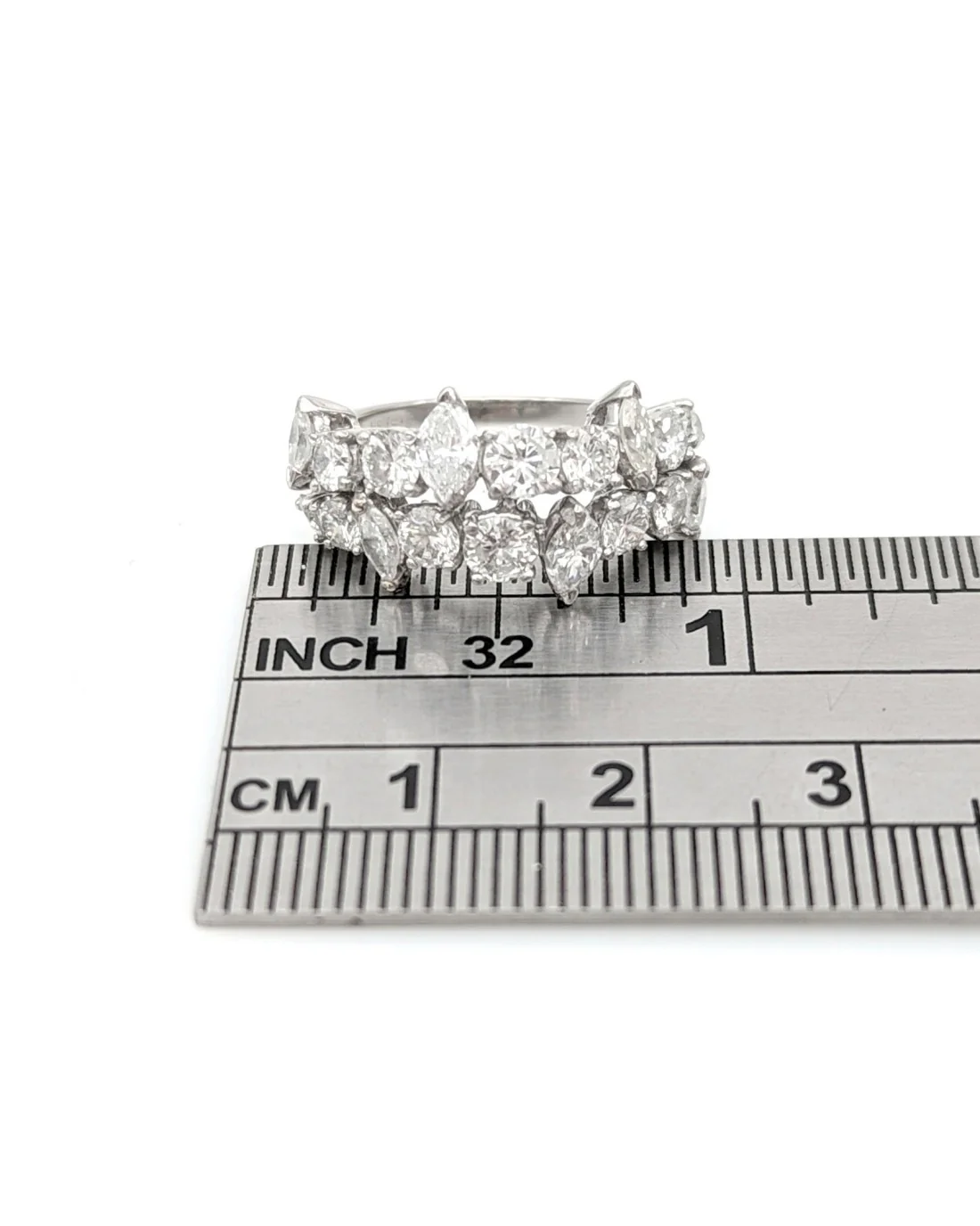 Marquise and Round Diamond 2 Row Ring - Image 4