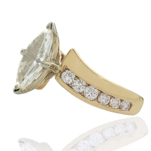 14K Yellow Gold Marquise and Round Diamond Engagement Ring