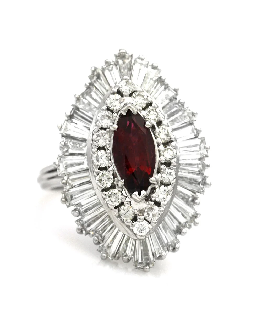Marquise Ruby, Round and Diamond Ballerina Ring - Image 2