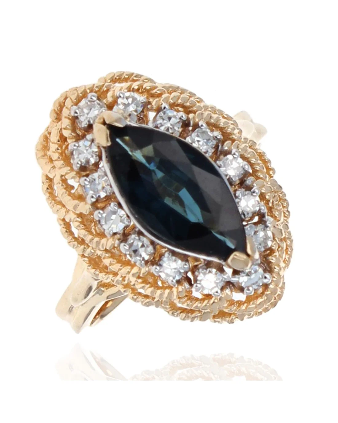 Marquise Sapphire and Diamond Halo Ring