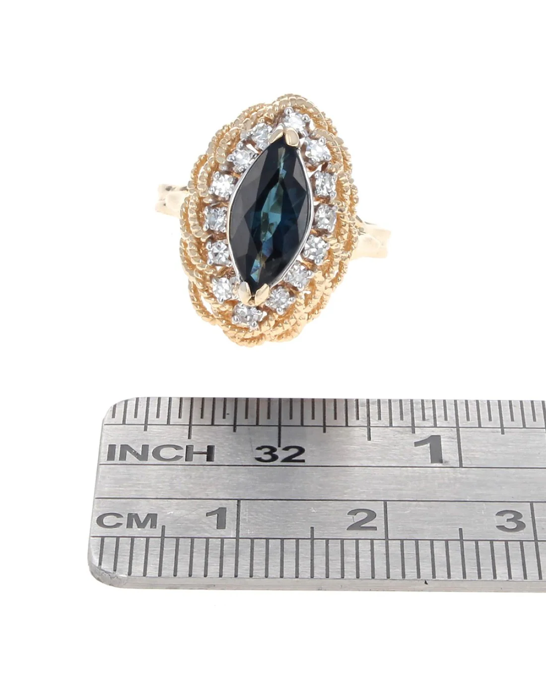 Marquise Sapphire and Diamond Halo Ring - Image 3