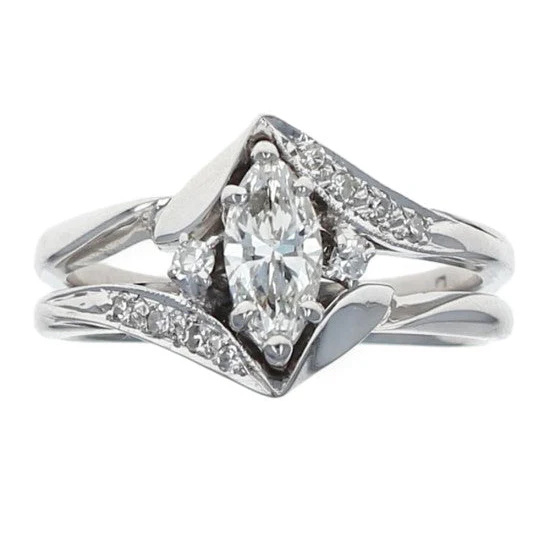 14K White Gold Marquise Diamond Engagement Ring - Image 2