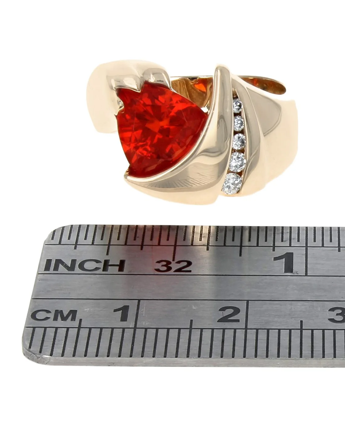 Mexican Fire Opal and Diamond Fashion Ring in Yellow Gold - Image 3