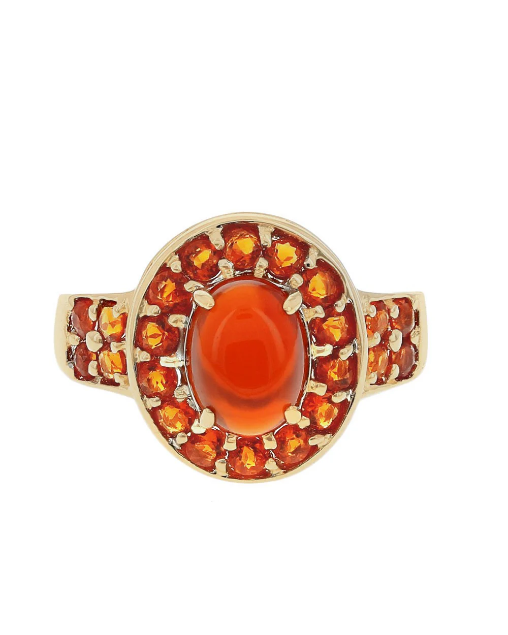 Mexican Fire Opal Halo Ring in Yellow Gold - Image 2
