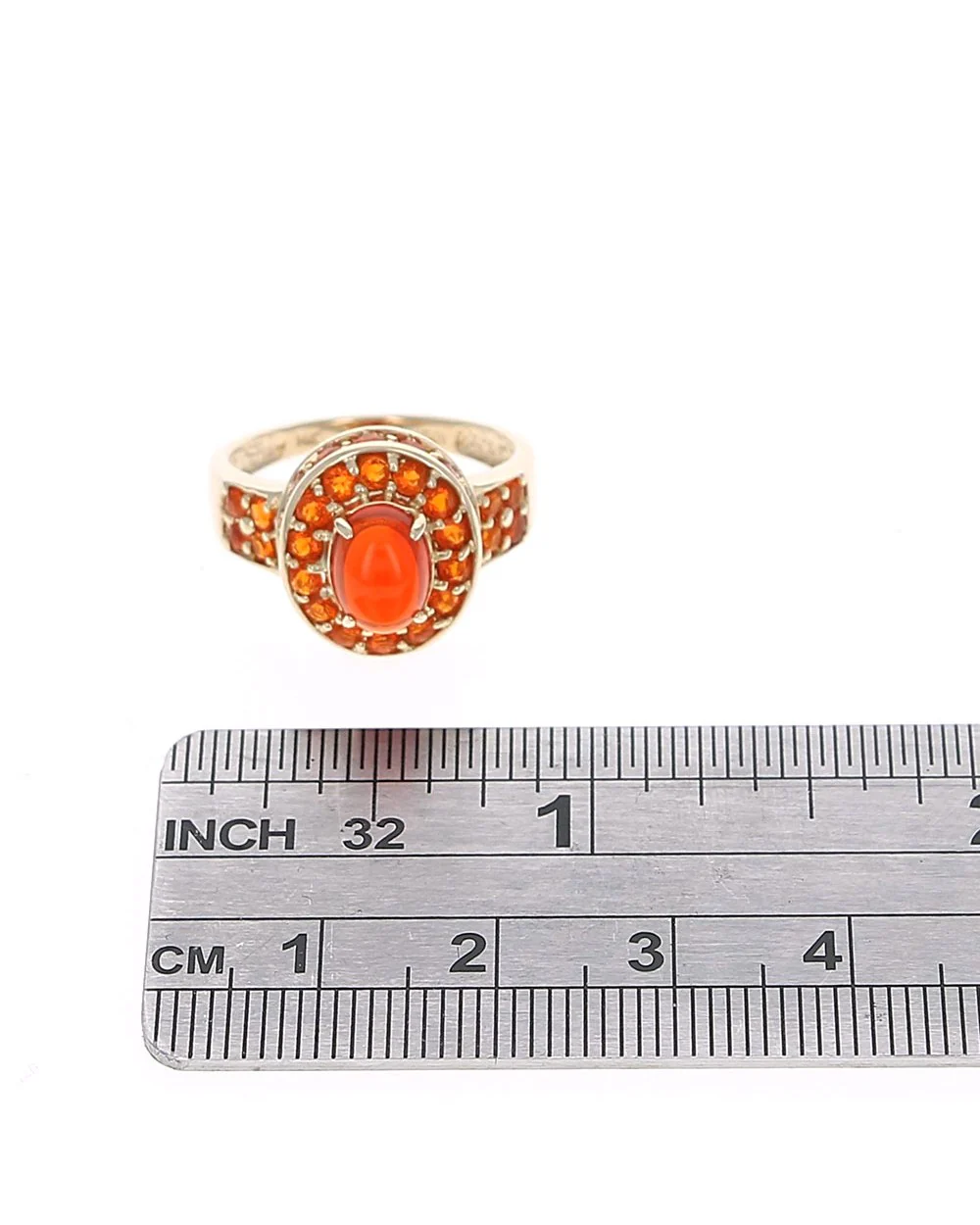 Mexican Fire Opal Halo Ring in Yellow Gold - Image 3