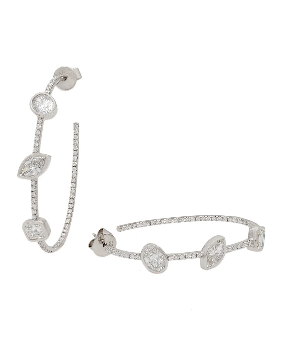 Mixed Cut Diamond Hoop Earrings - Image 2