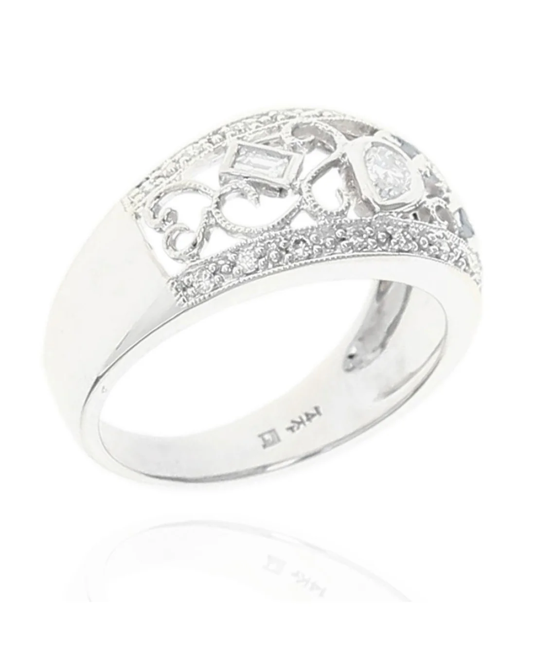 Mixed Cut Diamond Open Scroll Milgrain Band