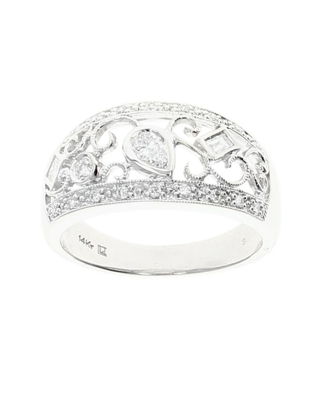 Mixed Cut Diamond Open Scroll Milgrain Band - Image 2