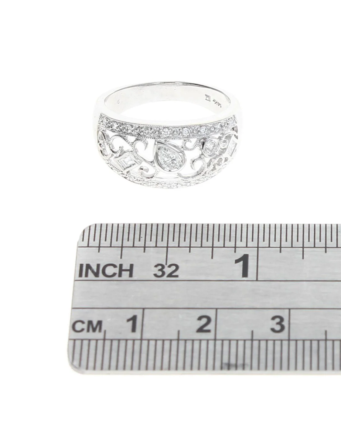 Mixed Cut Diamond Open Scroll Milgrain Band - Image 3