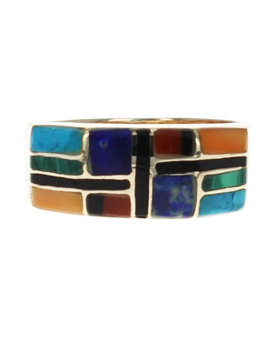 Mixed Stone Inlay 3 Sided Ring in Gold - Image 2