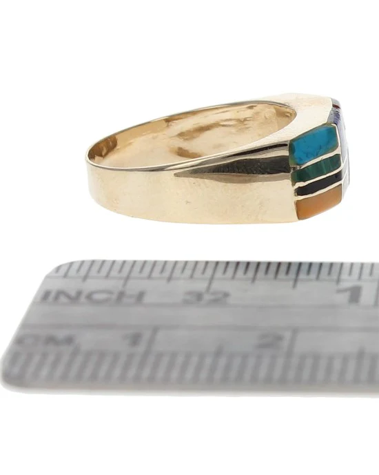 Mixed Stone Inlay 3 Sided Ring in Gold - Image 3