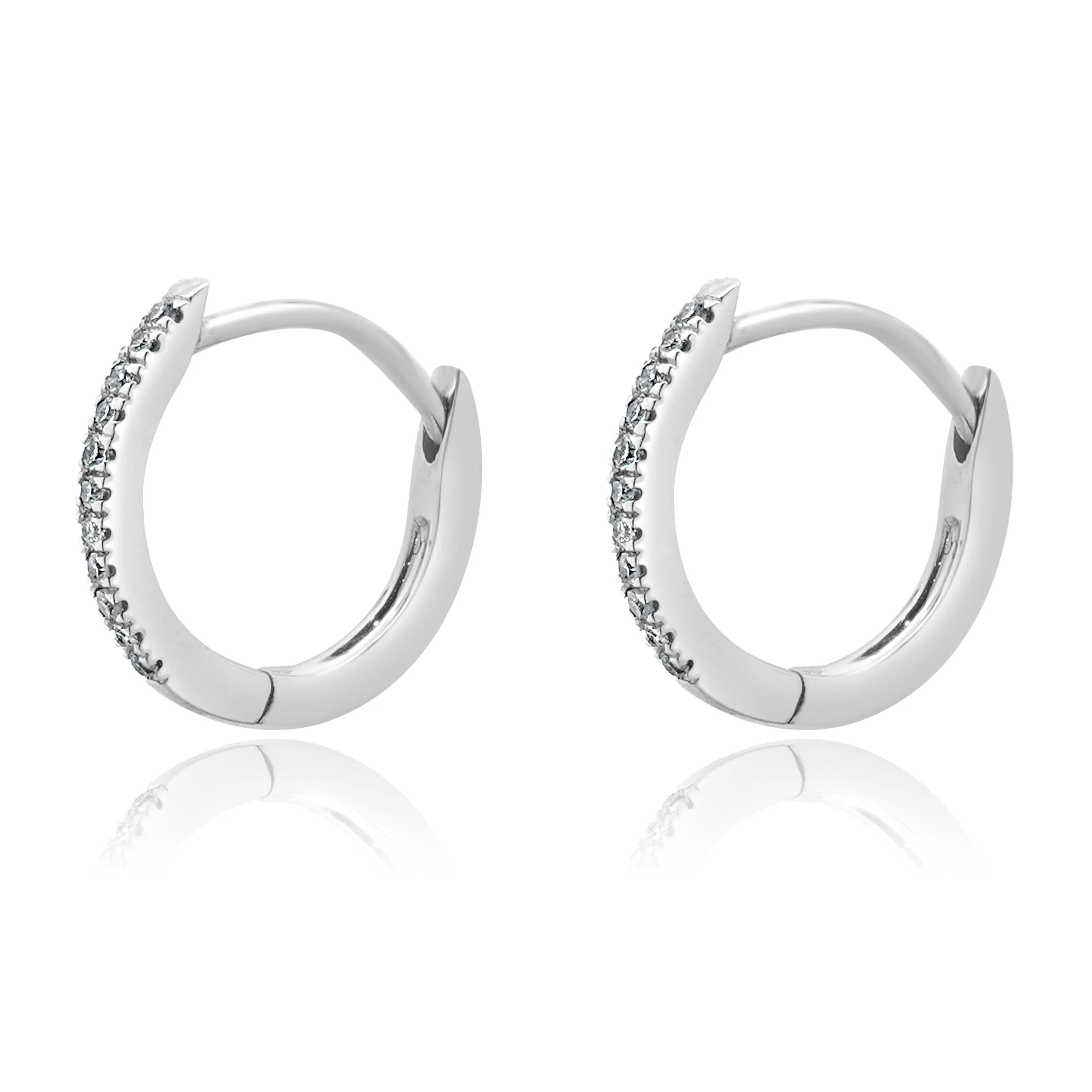 Movado 14 Karat White Gold Small Diamond Huggie Earrings - Image 2