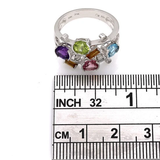 14K White Gold Multi-Color Gemstone and Diamond Ring - Image 3