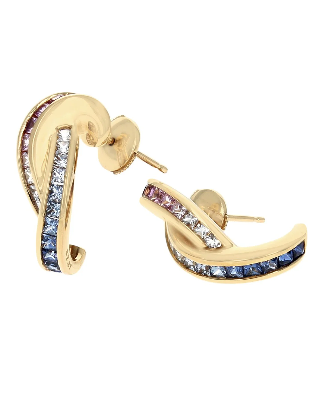 Multi Color Sapphire Crossover Earrings - Image 2