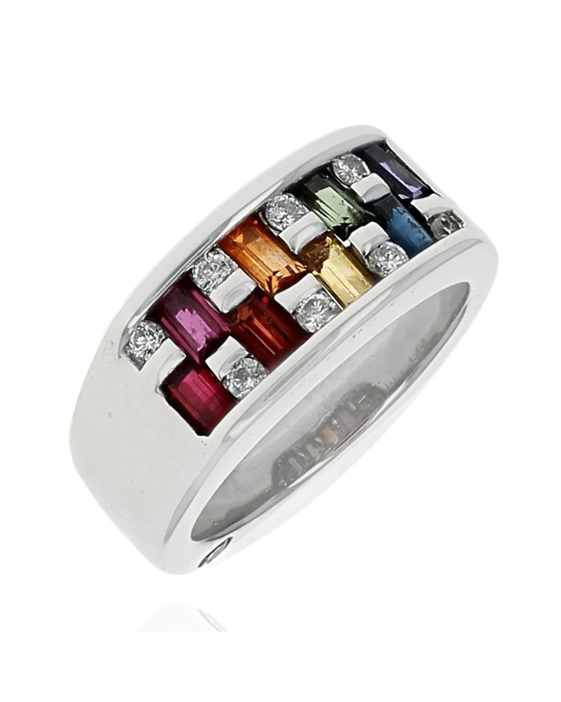 Multicolor Sapphire, Ruby and Diamond Band