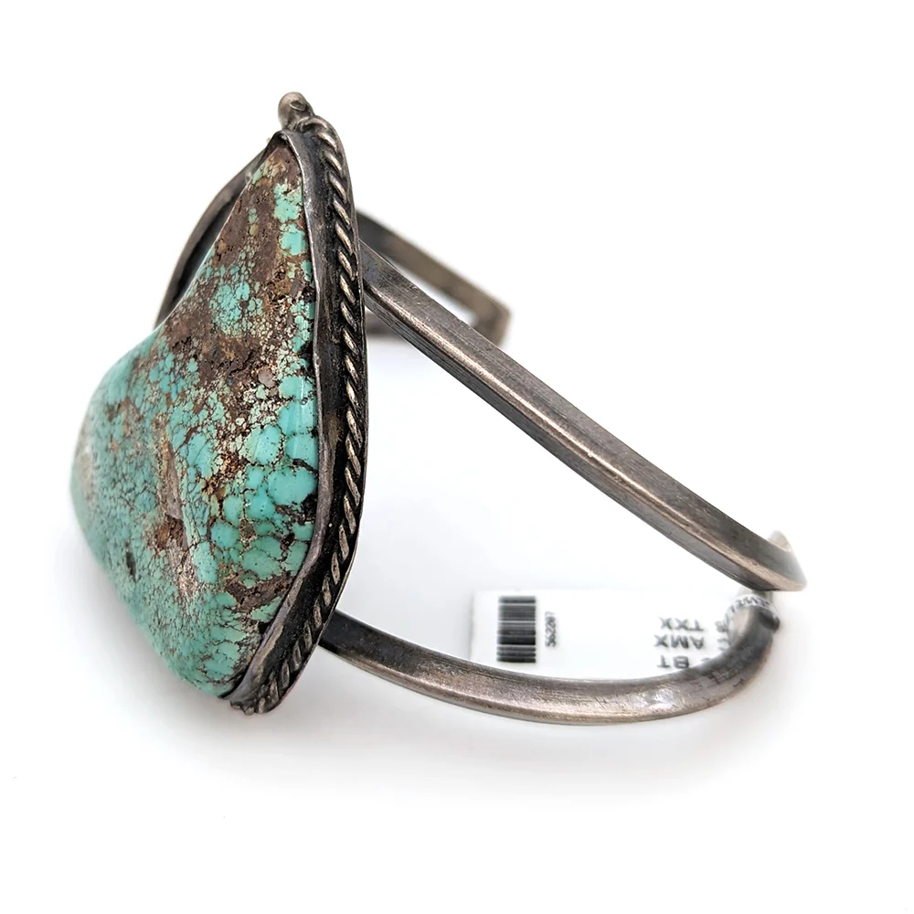 Navajo Corbet Joe Sterling Silver Turquoise Chip Inlay Cuff Bracelet - Image 2