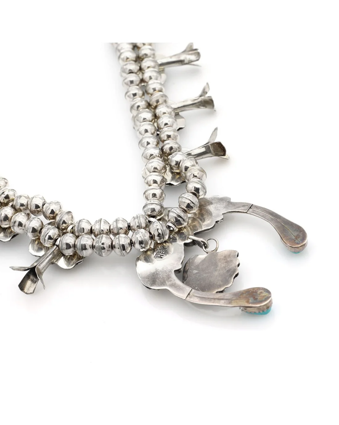 Navajo Harry B Yazzie Sterling Silver & Turquoise Squash Blossom Necklace - Image 2