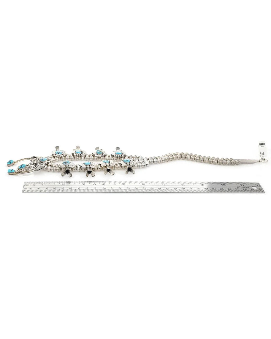 Navajo Harry B Yazzie Sterling Silver & Turquoise Squash Blossom Necklace - Image 3