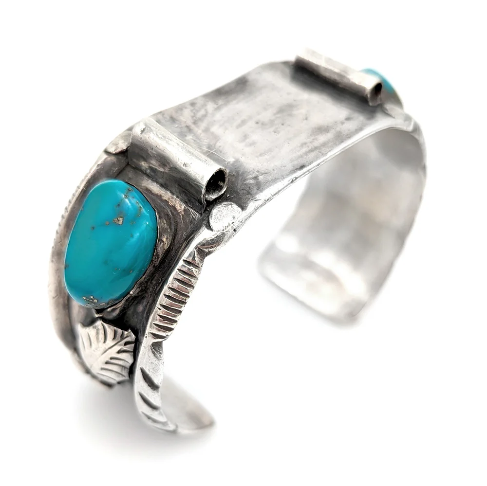 Navajo Louise Platero Sterling Silver & Turquoise Watch Cuff Bracelet - Image 2