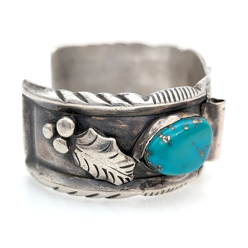 Navajo Louise Platero Sterling Silver & Turquoise Watch Cuff Bracelet - Image 3