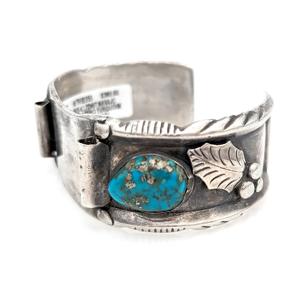 Navajo Louise Platero Sterling Silver & Turquoise Watch Cuff Bracelet - Image 4