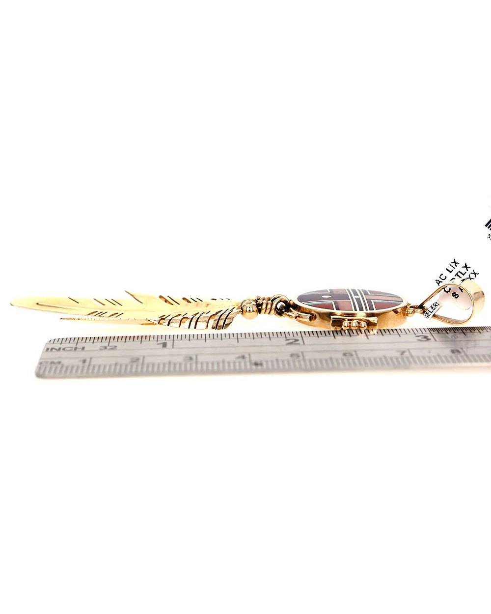 Navajo Ray Tracey 14K Yellow Gold Multi-Stone Inlay Reversible Sunface Pendant - Image 4