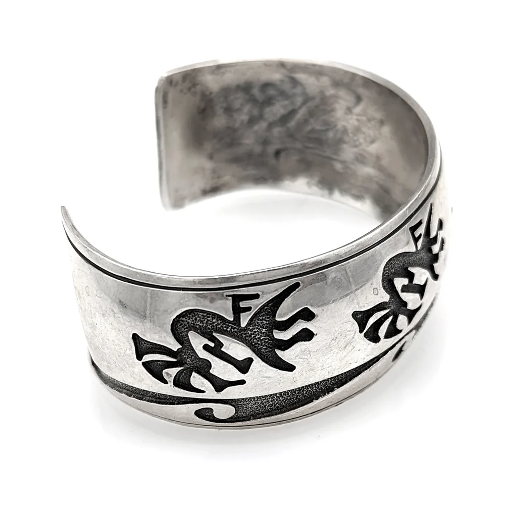Navajo Signed K Sterling Silver Kokopelli Cuff Bracelet - Image 3