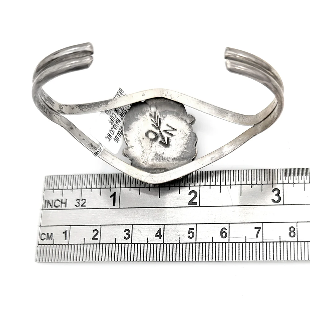 Navajo Signed Sterling Silver & Turquoise Cuff Bracelet - Image 4