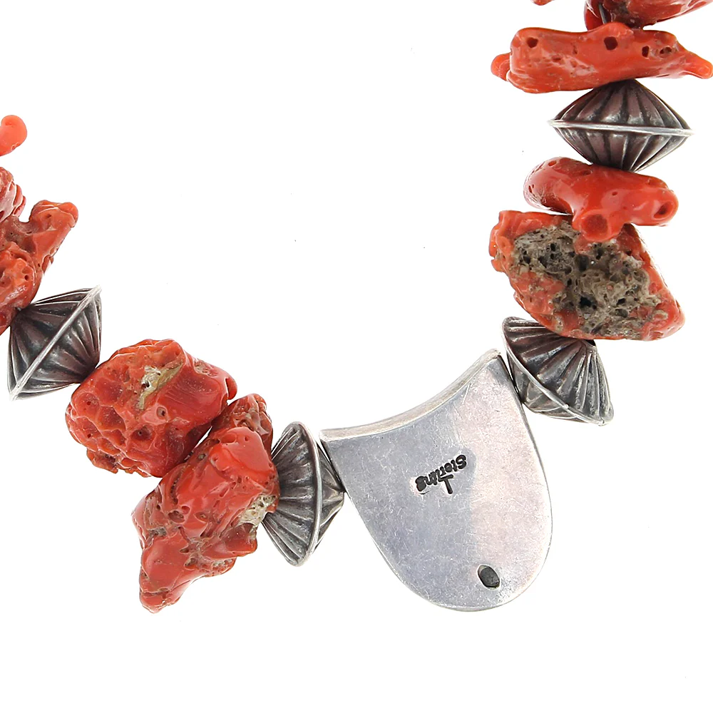 Navajo Sterling Silver Bead & Coral Necklace - Image 2