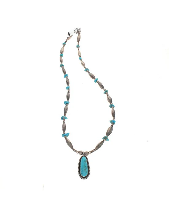 Navajo Sterling Silver Bead & Turquoise Necklace - Image 2